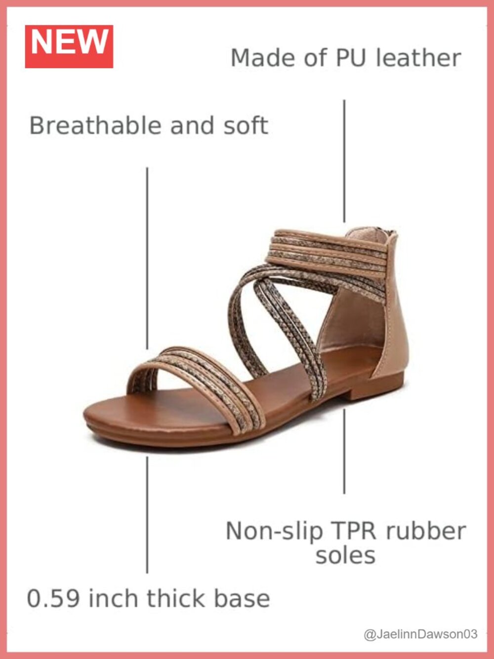 Strappy Gladiator Flat Sandals with PU Leather Non-Slip Sole